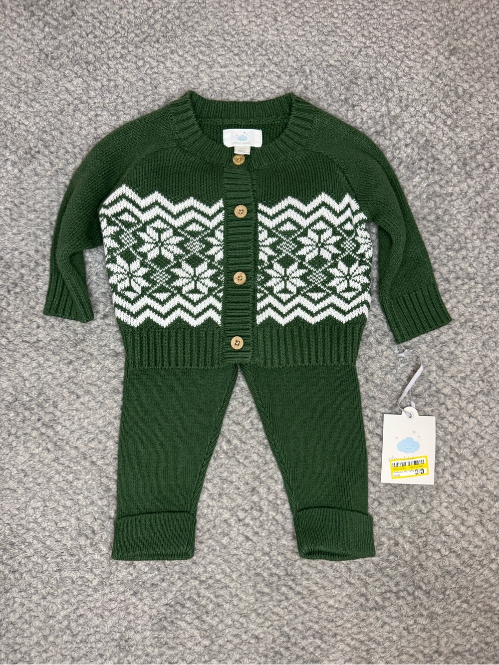 Cloud Island Unisex Baby’s 2pc Holiday Knit Sweater & Pants Set - Green 3-6M NWT